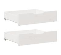 vidaXL 2-Piece White Bedside Drawers - 75 x 55 x 16 cm Pine Wood Under Bed Storage Box with Wheels