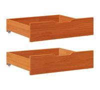 vidaXL Under-Bed Storage Drawers - Solid Pinewood - Wax Brown Finish - Sturdy Under-Bed Organizers with Wheels - Bedroom Space Saver - Set of 2