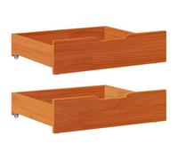 vidaXL Under-Bed Drawers - 2 Pcs Wax Brown Solid Pine Wood Storage with Wheels - 75 x 55 x 16 cm for Bedroom - Fits Seasonal Clothing, Extra Bedding, Toys