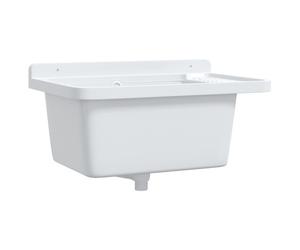 vidaXL Utility Sink for Wall Mounting Utility Laundry Wash Basin White Resin