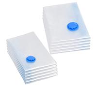 vidaXL Vacuum Travel Storage Bags - Pack of 10, Reusable, Mould and Water-Proof, Easy-to-Use Slider and Vacuum Seal, Transparent and Blue, Various Sizes (L & M)