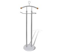 vidaXL Valet Stand with Dual Hanging Rails, Heavy-Duty Metal Frame, Clothes Organizer, Free-standing Coat and Shirt Rack with Wooden Base, Silver Grey.