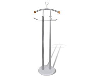 vidaXL Valet Stand with Dual Hanging Rails, Heavy-Duty Metal Frame, Clothes Organizer, Free-standing Coat and Shirt Rack with Wooden Base, Silver Grey.