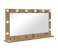 vidaXL Vanity Mirror Rectangular Artisan Oak 100 x 55 x 18 cm, Elegant Bedroom Mirror, LED Vanity Decor, Contemporary Glass Stand with Warm Lighting, Stylish Reflection Piece for Indoor Use