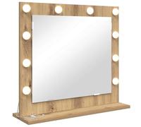 vidaXL Vanity Mirror Rectangular Artisan Oak 60 x 55 x 18 cm, Elegant Bedroom Mirror, LED Vanity Decor, Contemporary Glass Stand with Warm Lighting, Stylish Reflection Piece for Indoor Use