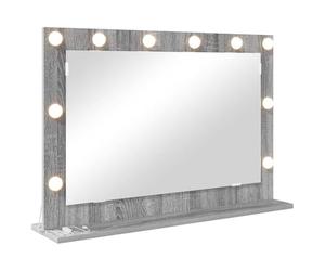 vidaXL Vanity Mirror Rectangular Grey Sonoma 80 x 55 x 18 cm, Elegant Bedroom Mirror, Contemporary Style, LED Vanity Lighting, Reflective Decor, Glass Stand, Grooming Piece, Indoor Use