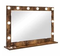vidaXL Cosmetic Mirror with LED Lighting, Smoked Oak, Wall-Mounted, 80 x 55 x 18 cm, Rectangular Rocker Switch, Built-in Lighting, Easy Assembly, Wooden Grooming Make-Up, Decorative