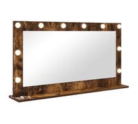 vidaXL Vanity Mirror Smoked Oak 100 x 55 x 18 cm Rectangular | Integrated lighting for better visibility, Sl ontemporary look fits any decor, Wall-mounted, freeing up floor space