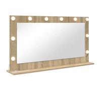 vidaXL Vanity Mirror Rectangular Sonoma Oak 100 x 55 x 18 cm, Elegant Bedroom Mirror, LED Vanity Decor, Contemporary Glass Stand with Warm Lighting, Stylish Reflection Piece for Indoor Use