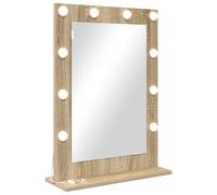 Vanity Mirror with LED Strip Lights Glass and Engineered wood Bedroom vidaXL