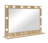 vidaXL Vanity Mirror Rectangular Sonoma Oak 80 x 55 x 18 cm, Elegant Bedroom Mirror, LED Vanity Decor, Contemporary Glass Stand with Warm Lighting, Stylish Reflection Piece for Indoor Use