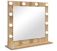 vidaXL Vanity Mirror with LED Strip Lights Artisan Oak 60 x 55 x 18 cm, Bedroom, Elegant Vanity Mirror, Rectangular Makeup, Illuminated Glass, Stylish Decorative, Bright Indoor