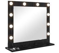 vidaXL Vanity Mirror with LED Strip Lights Black Oak 60 x 55 x 18 cm, Bedroom, Elegant Vanity Mirror, Rectangular Makeup, Illuminated Glass, Stylish Decorative, Bright Indoor