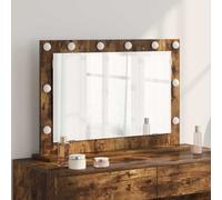 vidaXL Cosmetic Mirror with LED Lighting, Smoked Oak, Wall-Mounted, 80 x 55 x 18 cm, Rectangular Rocker Switch, Built-in Lighting, Easy Assembly, Wooden Grooming Make-Up, Decorative