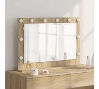 vidaXL Vanity Mirror with LED Strip Lights Sonoma Oak 80 x 55 x 18 cm, Bedroom, Elegant Vanity Mirror, Rectangular Makeup, Illuminated Glass, Stylish Decorative, Bright Indoor