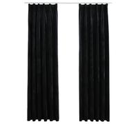 vidaXL 2x Blackout Curtains with Hooks Velvet Black 140x225cm Drapery Blinds