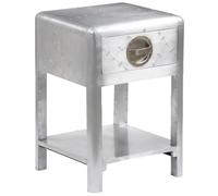 vidaXL Vintage Style Aviator End Table - Solid Wood and Polished Aluminium Panels, Storage Drawer and Shelf, Compact Furniture for Living Room, Lounge Office