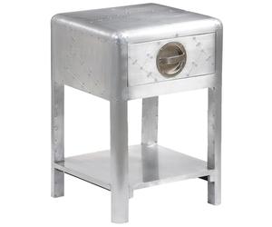 vidaXL Vintage Style Aviator End Table ? Solid Wood and Polished Aluminium Panels, Storage Drawer and Shelf, Compact Furniture for Living Room, Lounge