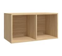 vidaXL Vinyl Storage Box, Engineered Wood, Sonoma Oak, 71x34x36 cm, 2 Compartments, Sturdy Backside, Record Cabinet, Horizontal & Vertical Use, Record Storage, Music Collection Shelf, Cabinet