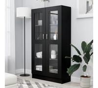 vidaXL Vitrine Cabinet Black Engineered Wood Glass-Panel Bookcase 4 Compartments, 2 Doors, 82.5x30.5x150 cm - 802760