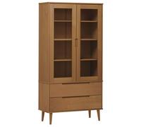 vidaXL Vitrine Cabinet Molde Brown 90X35X175 Cm Solid Wood Pine, Brown