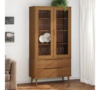 vidaXL Vitrine Cabinet Floating Shelf Rack Wall Cabinet Brown Solid Wood Pine