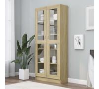 vidaXL Vitrine Cabinet Sonoma Oak - 5-Compartment Glass & Chipboard Storage Bookcase, 2 Doors (802771)