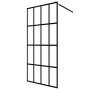 vidaXL Walk-in Shower Screen Frosted Tempered Glass, 100x195cm, Black Aluminium Profile, Adjustable Support Bar, Modern Bathroom Partition