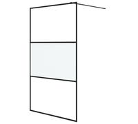 vidaXL Walk-in Shower Wall Black 115x195 cm Half Frosted ESG Glass Shower Wall