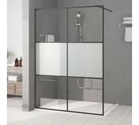 vidaXL Walk-in Shower Wall Black 140x195 cm Half Frosted ESG Glass
