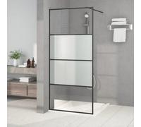 vidaXL Walk-in Shower Wall Black 90x195 cm Half Frosted ESG Glass Shower Wall