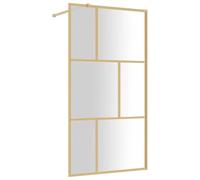vidaXL Walk-in Shower Wall with Clear ESG Glass and Gold Frame - 5mm Thickness, Adjustable Size, Easy to Clean