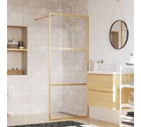vidaXL Walk-in Shower Wall with Gold Frame and Clear 5mm Safety ESG Glass, Adjustable Supporting Bar, Easy to Clean, Fits Any Bathroom Layout