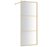 vidaXL Walk-in Shower Wall with Gold Frame and Clear 5mm Safety ESG Glass, Adjustable Supporting Bar, Easy to Clean, Fits Any Bathroom Layout