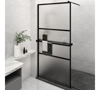 vidaXL Walk-in Shower Wall with Shelf Black 115x195 cm ESG Glass&Aluminium