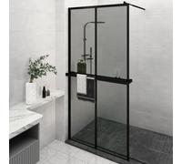 vidaXL Walk-in Shower Wall with Shelf Black 118x190 cm ESG Glass&Aluminium