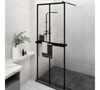 vidaXL Walk-in Shower Wall with Shelf Black 80x195 cm ESG Glass&Aluminium