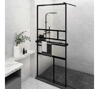vidaXL Walk-in Shower Wall with Shelf Black 90x195 cm ESG Glass&Aluminium