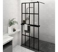 vidaXL Walk-in Shower Wall with Shelf - Black ESG Glass/Aluminium Enclosure (88-90) x 195 cm