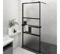 vidaXL Walk-in Shower Wall with Shelf Black 90x195 cm ESG Glass&Aluminium
