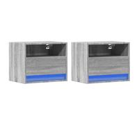 vidaXL Wall Bedside Tables with LED Lights 2 Units Sonoma Grey, Floating Nightstand, Floating Bedside, Bedroom Furniture