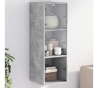 Wall cabinet concrete grey engineered wood 35x37x100 cm 3-shelf glass door slim