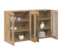 vidaXL Modern Buffet Sideboard with Handmade Oak Surface, Adjustable Shelves and Gold Details, Stylish Bottom Bracket, Rectangular Cupboard, 139 x 34 x 90 cm, Ideal for Dining Room