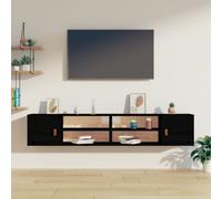 vidaXL Wall Cabinets 2 pcs Black 80x30x30 cm Solid Wood Pine UK NEW