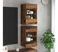 vidaXL Wall Cabinets with LED Lights for TV 2 pcs Old Wood 40x30x60,5 cm