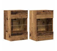vidaXL Wall Cabinets with LED Lights for TV 2 pcs Old Wood 40x30x60,5 cm