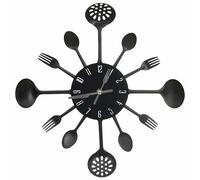Wall Clock Black 40cm Aluminium Spoon & Fork Kitchen Decor Modern Unique HomeUse
