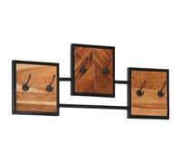 vidaXL Acacia & Iron Wall Coat Rack - 90x35 cm Solid Wood Hanging Hook Organizer for Coats, Bags - Mounted Storage Shelf with Six Hooks