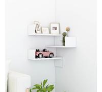 vidaXL Wall Corner Shelf White Chipboard Home Wall-Mounted Hanging Shelf Unit