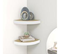 Vidaxl Wall Corner Shelves 2 Pcs Oak And White 25X25X3.8 Cm Mdf, Brown